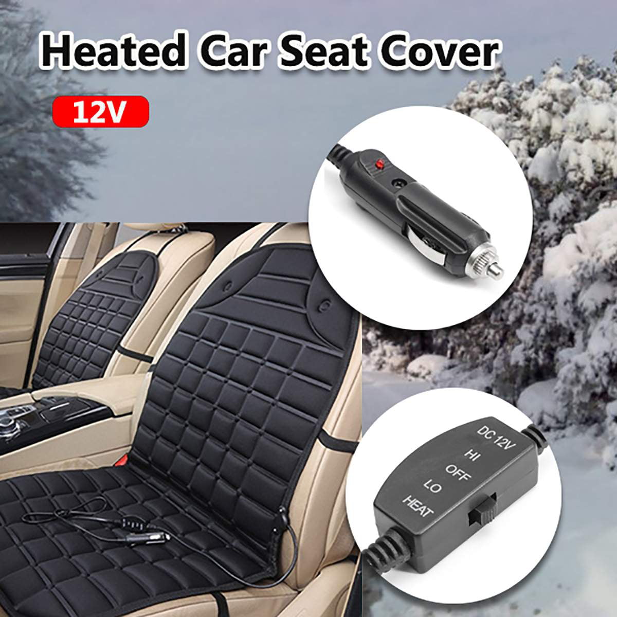 Iycorish 2Pcs 12V Universal Car Seat Heating Pad Car Heated Seat Covers Pad Carbon Fiber Heated Auto Winter Warmer Heater Mat 