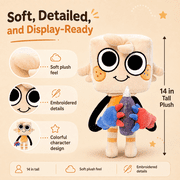 Goob Deluxe Plush, 14 Inch Character Plush Doll with Posable Arms Legs, Magnetic Hands & Glitter Glue Accessory, Soft Collectible Plushie for Desk Shelf Room Decor Gift