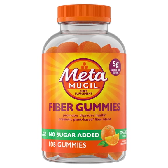 Metamucil Fiber Gummies, No Sugar Added Fiber Gummies for Adults, Orange, 105 Count