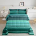 thumbnail image 2 of Castle Fairy Minimalist Horizontal Stripe King Size Comforter Sets 3pcs,Geometric Thin Line Comforters King Size,Teal Mint Emerald,Reversible,1 Comforter and 2 Pillowcases, 2 of 6