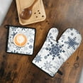 thumbnail image 5 of Blue Christmas Snowflake Pattern Kitchen Oven Mitt and Pot Holder Sets 2 Pcs for Baking, Cooking and Grilling, Heat Resistant Up To 392 °F, 5 of 7