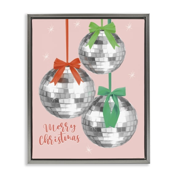 Stupell Industries - Merry Christmas Disco Balls Gray Floating Frame Canvas Art, 25 x 31, Made In USA