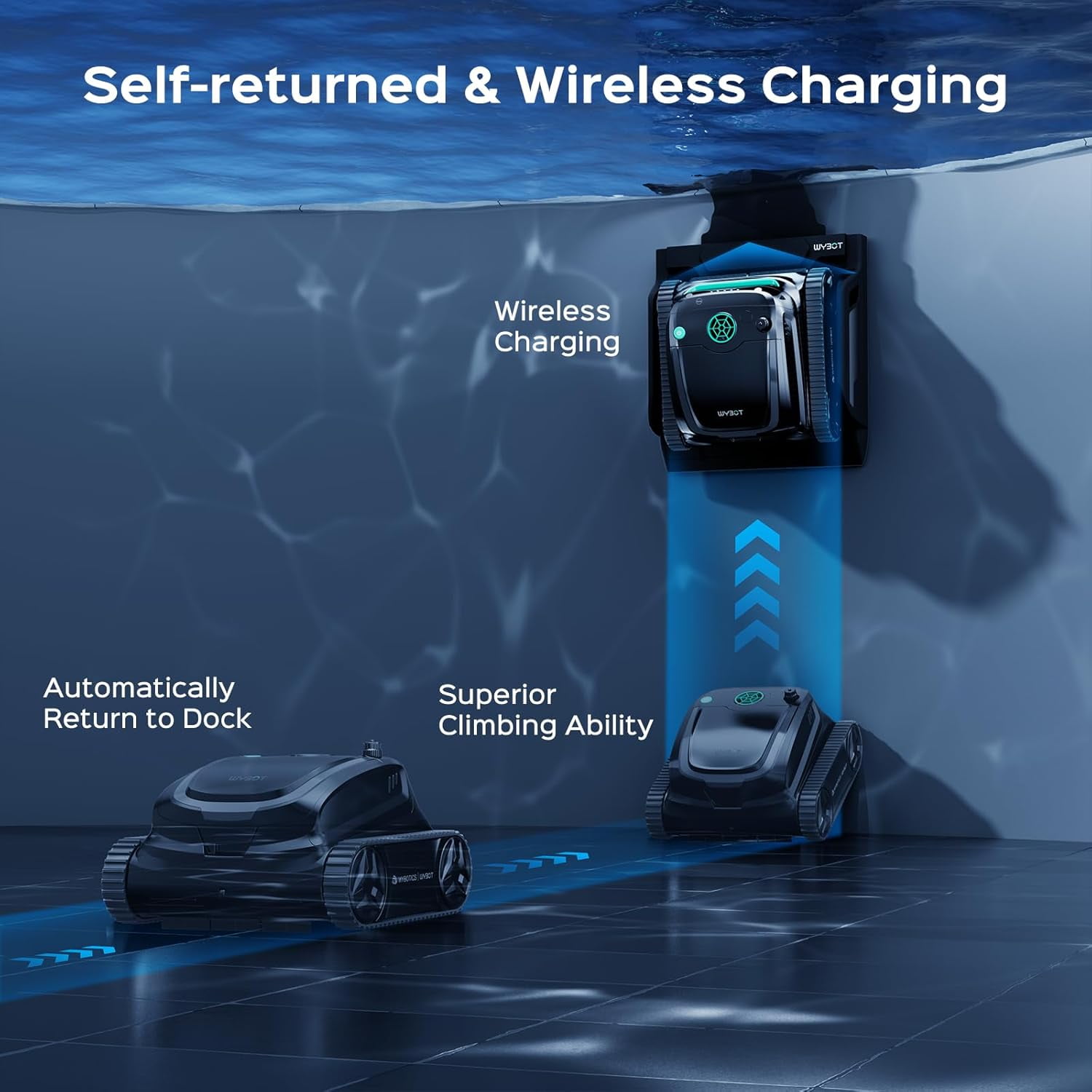 WYBOT S2 Solar Powered Robotic Pool Vacuum Cleaner, Auto Return & Charge, Enhanced Scheduled Cleaning, 3D Adsorption System, Brushless Motor, Ideal for Inground Pools Up to 3229 Sq.Ft