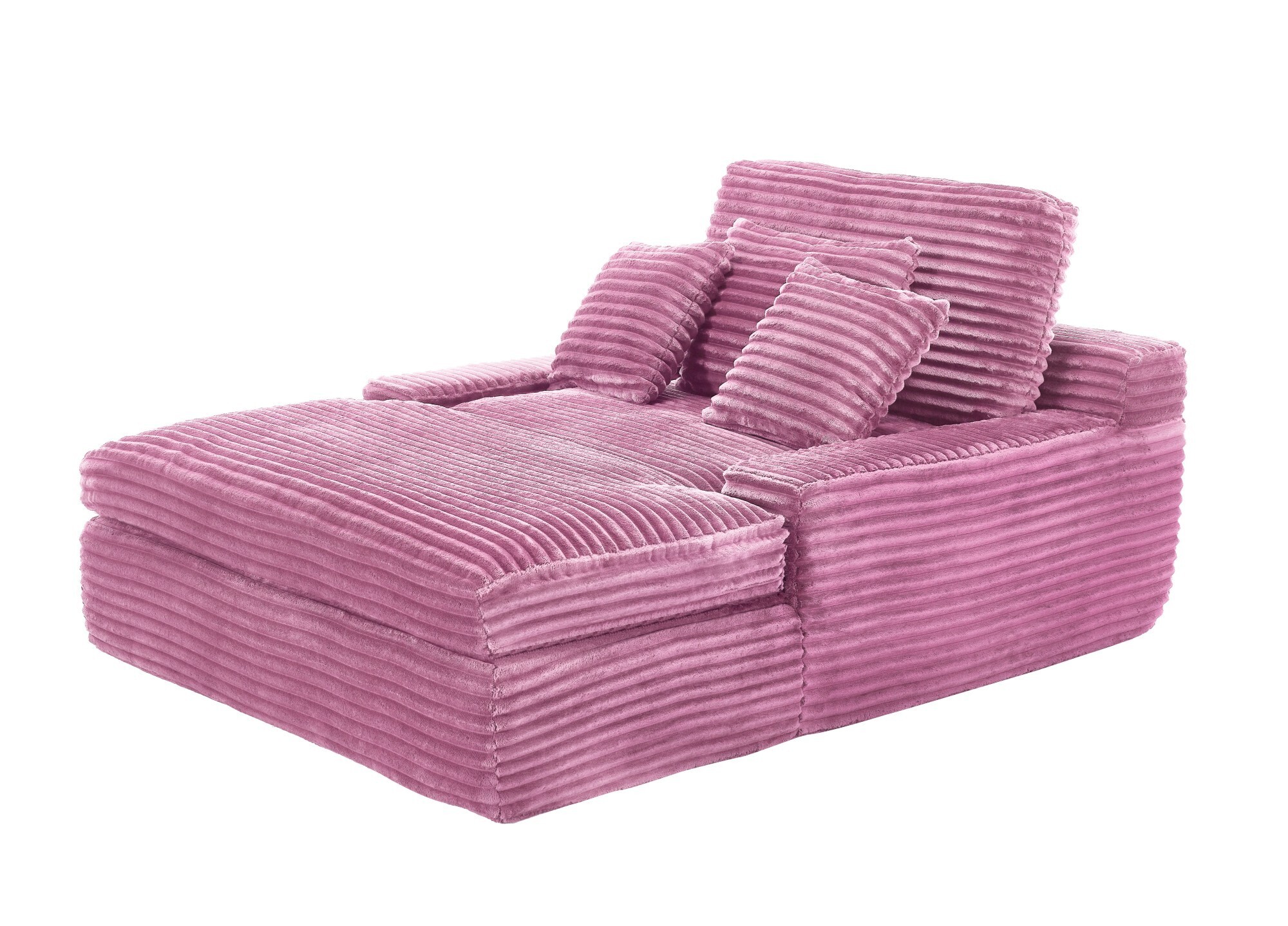 DEALTOPS Oversized Corduroy Chaise Lounge Sofa, 75.2" Upholstered Couch with Pillows for Living Room & Bedroom, Pink