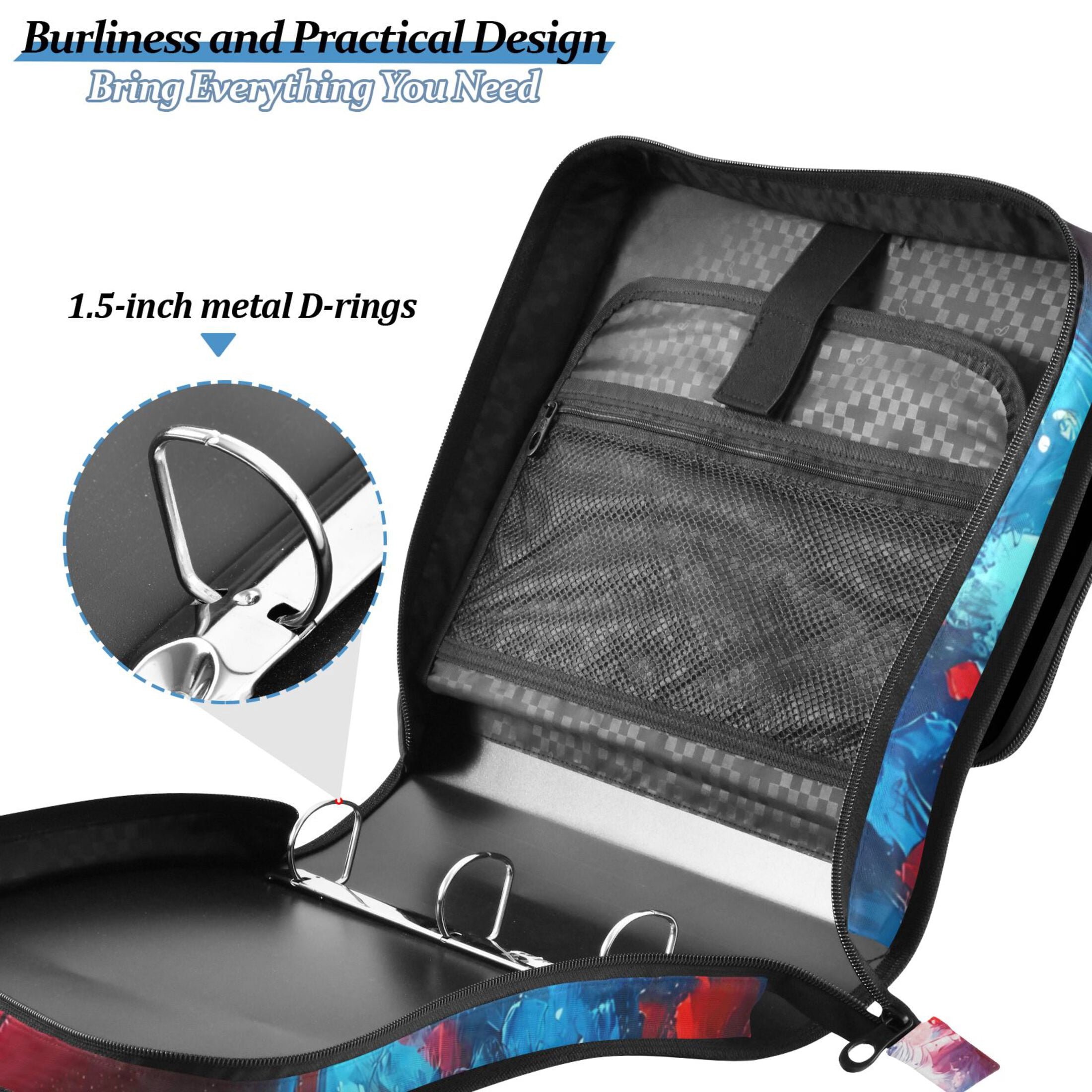 3 Ring Zipper Binder with Shoulder Strap Waterproof Trapper Keeper 2 Inch D-Ring 500 Sheets Capacity American Flag and Football