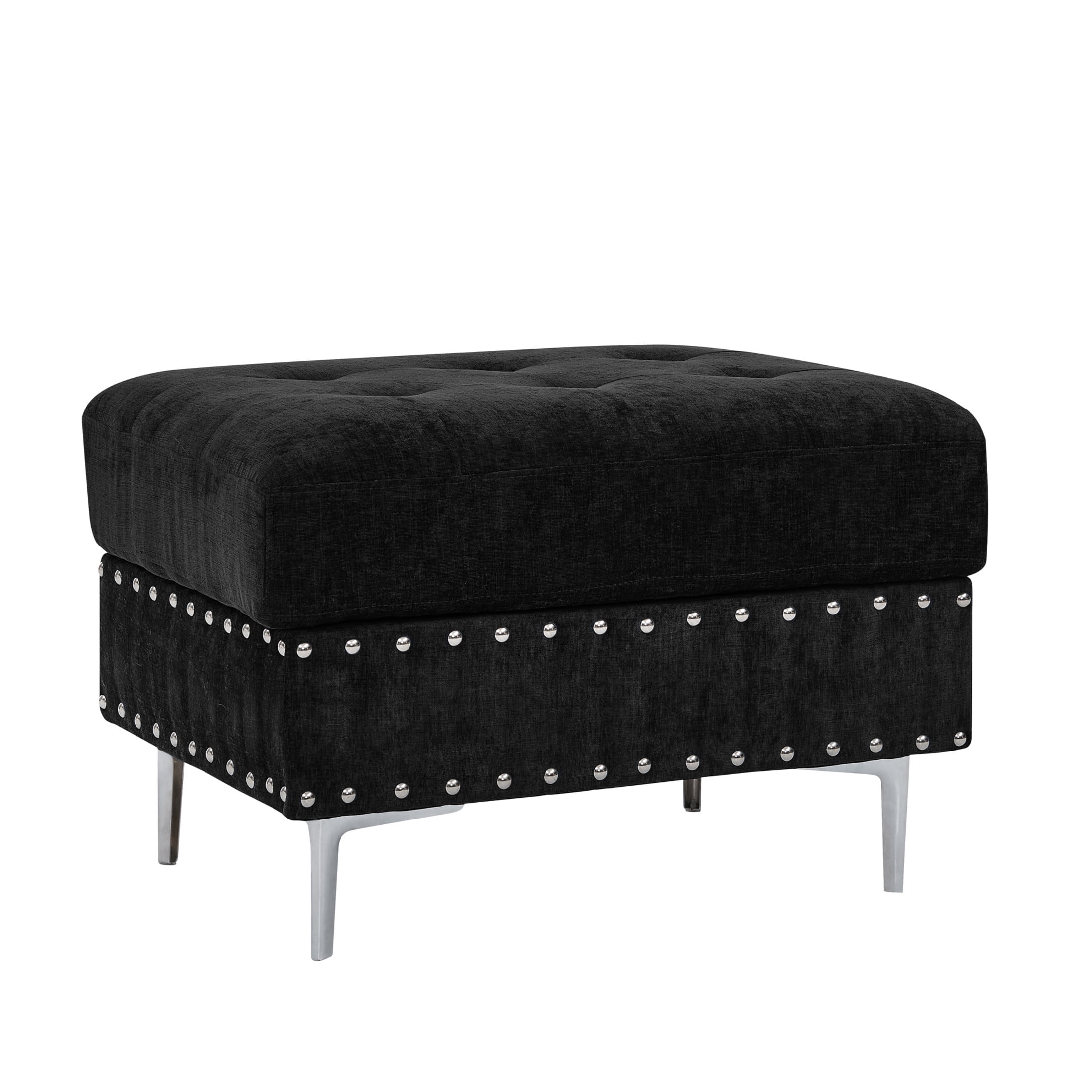 Noble House 102" L-Shaped Tufted Sectional Sofa, Chenille 3-Seater Couch with Storage Ottoman and White Pillows, Black
