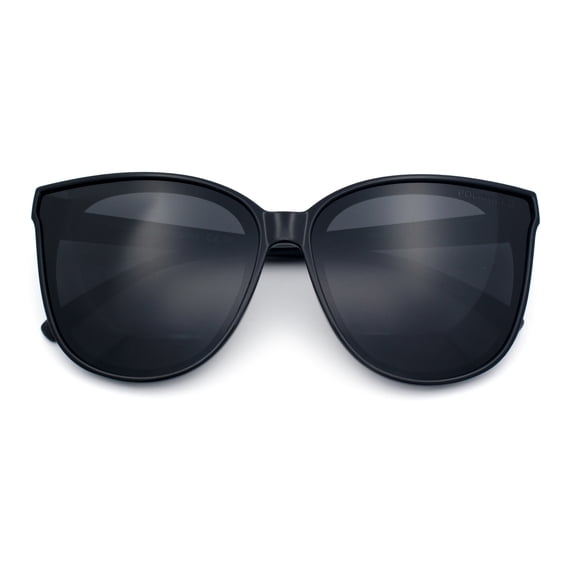 SA106 Womens Polarized Cat Eye Sunglasses Oversized Fashion Frame UV400 Anti Glare Black Frame - Black Lens