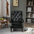 thumbnail image 2 of Tabaray Faux Leather Accent Chair, Modern Living Room Chairs, Button Tufted Wingback Armchair with Wood Legs, Upholstered Bedroom Chair with Rivet Decoration, Leisure Reading Chair, Black, 2 of 7