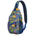 thumbnail image 1 of Funny Dinosaur Print Sling Bag, Colorful Cartoon Dino Pattern Lightweight Backpack for Travel, Outdoor Adventures, and School Use, 1 of 5
