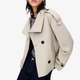 thumbnail image 2 of Womens Cropped Trench Coat Double Breasted Fall Belt Short Jacket High Collar Lightweight Outerwear, 2 of 7