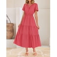 thumbnail image 2 of Vestido midi ZESICA casual de verano de manga corta con cuello en V para mujer, 2 of 9