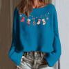 thumbnail image 2 of asdoklhq Christmas Sweaters for Women's Winter Christmas Printed Long Sleeved Round Neck Coarse Woven Stripe Long Sleeved Pullover Top Sky Blue M, 2 of 7