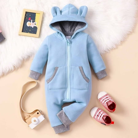 

Juebong Baby Pajamas Spring Autumn Infant Toddler Baby Long Sleeve Hooded Bear Ear Romper With Pockets Jumpsuit Baby Romper for 0-3 Months