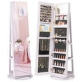 thumbnail image 1 of Gymax 360° Rotating Mirrored Jewelry Cabinet Armoire 3 Color LED Modes Lockable Light Purple, 1 of 10