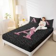thumbnail image 4 of jejeloiu Letter A Monogrammed Twin Sheet Sets,Pink Leopard Print Bedding For Girls Kids 3-Piece, 4 of 7