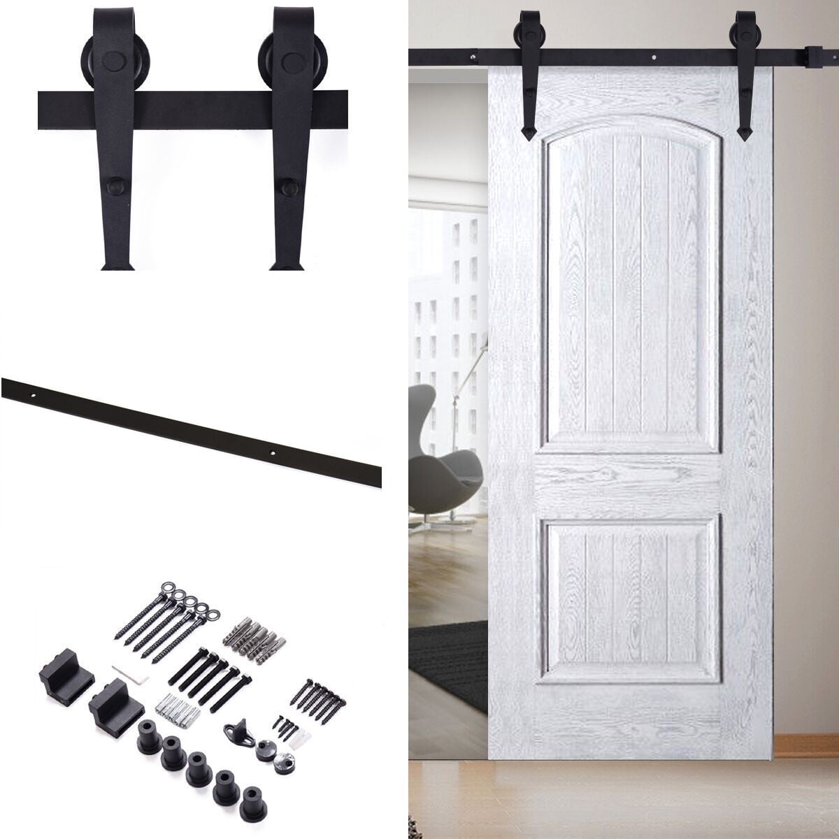 Kepooman 6 ft Sliding Barn Door Hardware Kit, Carbon Steel Door Track Hardware Tools - Fit 36" Wide Door Panel Kepooman 6 ft Sliding Barn Door Hardware Kit, Carbon Steel Door Track Hardware Tools - Fit 36" Wide Door Panel