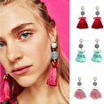 thumbnail image 5 of Behomia Enamel Fringed Tassel Ball Beads Pearl Dangle Stud Earrings Coral----Purple--Product code 62367 Purple, 5 of 5
