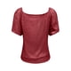 thumbnail image 4 of Mujeres de Manga Corta Tops Color Sólido Lentejuelas Moda Casual Top 95% Poliéster 5% Spandex, Nueva Blusa de Cuello Redondo para la Fiesta Y Diario, 4 of 6