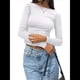 thumbnail image 3 of Camiseta de Larga con Cuello Redondo y Espalda Abierta para Mujer, Estilo Y2K, Estilo Retro Informal de Color Liso S, 3 of 10