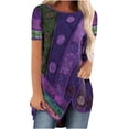 thumbnail image 2 of Puntoco Mujer Moda Casual Retro Impresión Blusa Cuello Redondo Manga Corta Camiseta tops Puntoco Puntoco-1678, 2 of 4