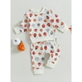 thumbnail image 3 of Newborn Baby Boys Girls Halloween Outfits Long Sleeve Pumpkin Ghost Print Sweatshirt + Elastic Pants Toddler 2Pcs Clothes Set, 3 of 8