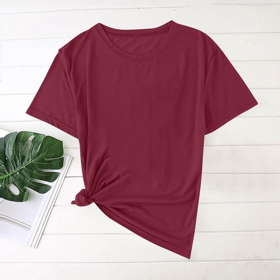 HAJWOH Womens Tops Summer Short Sleeve Shirts Beach Vacation Outfits Workout Tshirts Crew Neck Casual Plus Size Clothes L