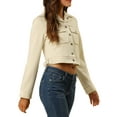 thumbnail image 4 of INSPIRE CHIC Women's Turn Down Collar Faux Suede Cropped Moto Jacket M Beige, 4 of 8