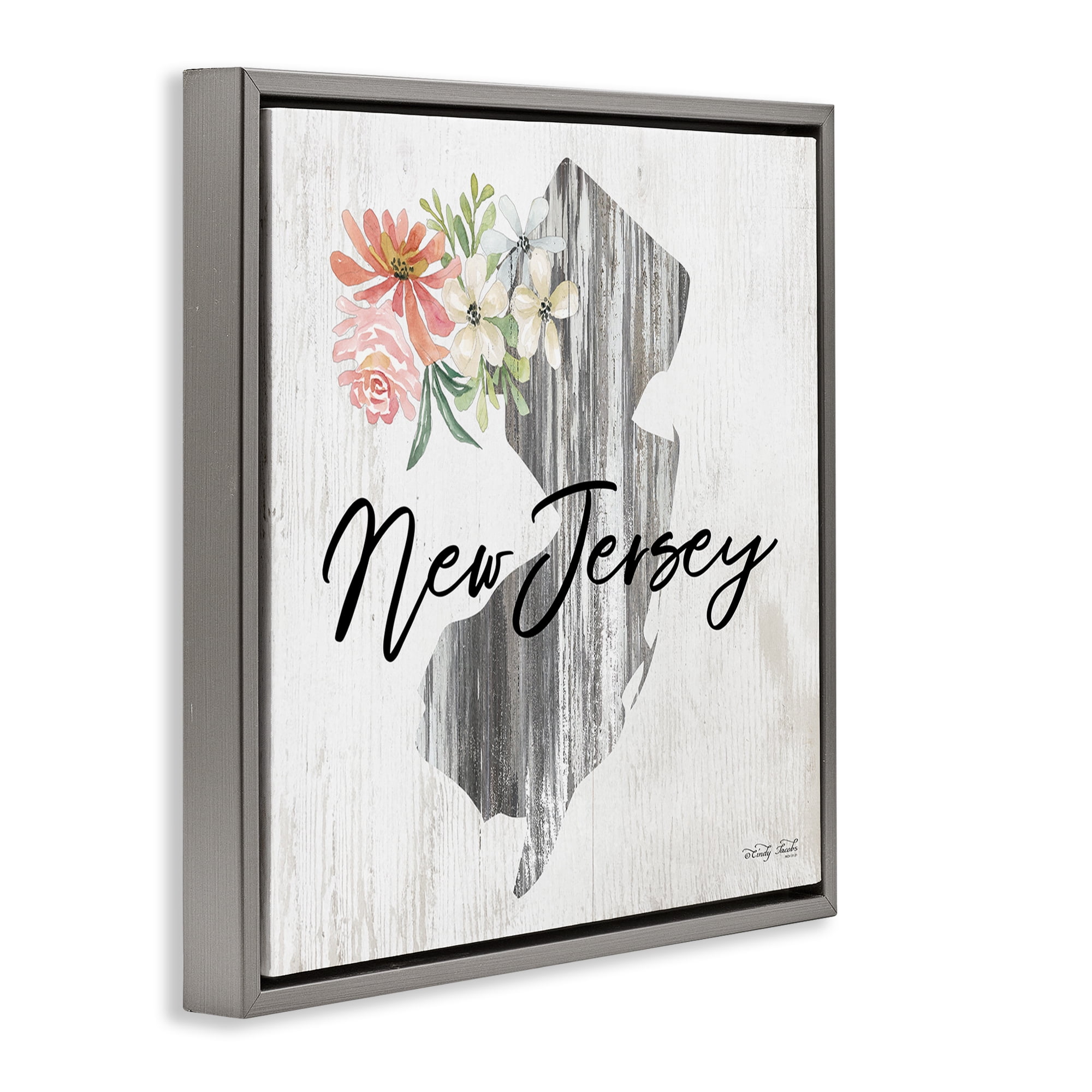 Stupell Industries Shabby Chic New Jersey Botanical & Floral Painting Gray Floater Framed Canvas Art Print Wall Art, 25 x 25