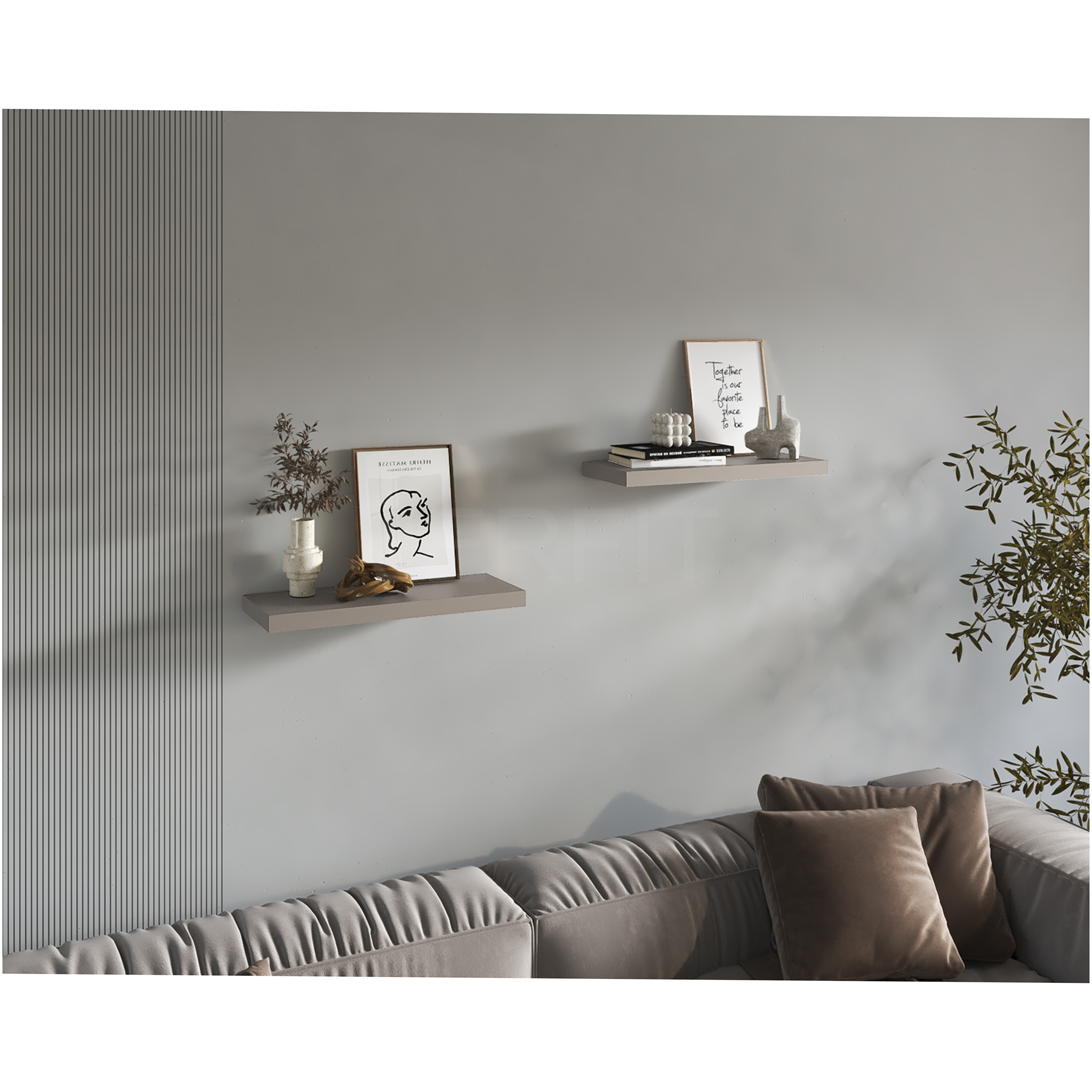 JERFIT 2-Pack Floating Shelves 31.5 Inch, Grey Wall Shelves for Bedroom, Living Room, Bathroom, Industrial Solid Wood & MDF Wall Mounted Shelves with Invisible Bracket, Easy Assembly