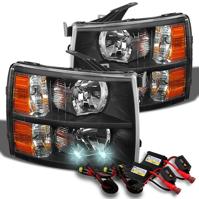 Details about   FOR 07-13 GMC SIERRA PICKUP AMBER BLACK HEADLIGHT LAMP W/BLUE DRL LED+6000K HID 