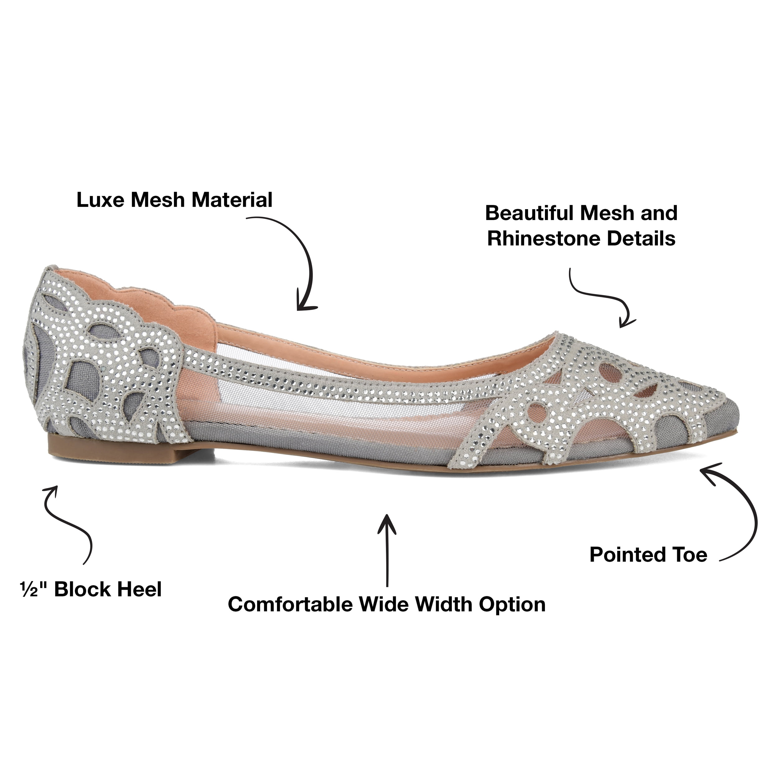 Journee Womens Batavia Slip On Pointed Toe Ballet Flats, Widths Available