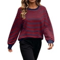 thumbnail image 5 of Horkkom Crewneck Sweatshirts Women Striped Print Pullover Sweatshirt Casual Loose Comfy Sweat Shirts M, 5 of 9
