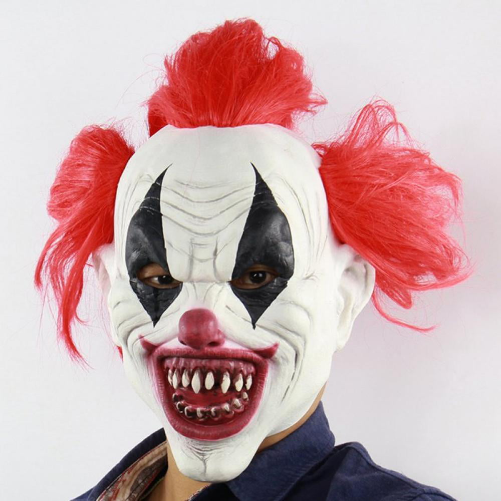 Adult Halloween Horror Clown Foam Mask with Red Hair Fancy Dress 