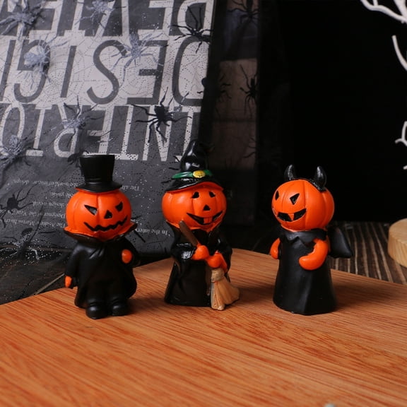 3pcs Halloween Pumpkin Demon Figurines Wizard Hat Devil Horns Pumpkin Head Decor Suitable for Table Home Bathroom
