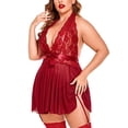 thumbnail image 5 of Tauxra Plus Size Women Lingerie Lace Halter Chemise Nightgown Temptation Babydoll Underwear Nightdress +T-String Sleepwear Suit, 5 of 7