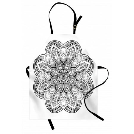 

Henna Apron Mandala Design in Black and White Ethnic Inspirations Doodle Amulet Style Monochrome Unisex Kitchen Bib Apron with Adjustable Neck for Cooking Baking Gardening Black White by Ambesonne