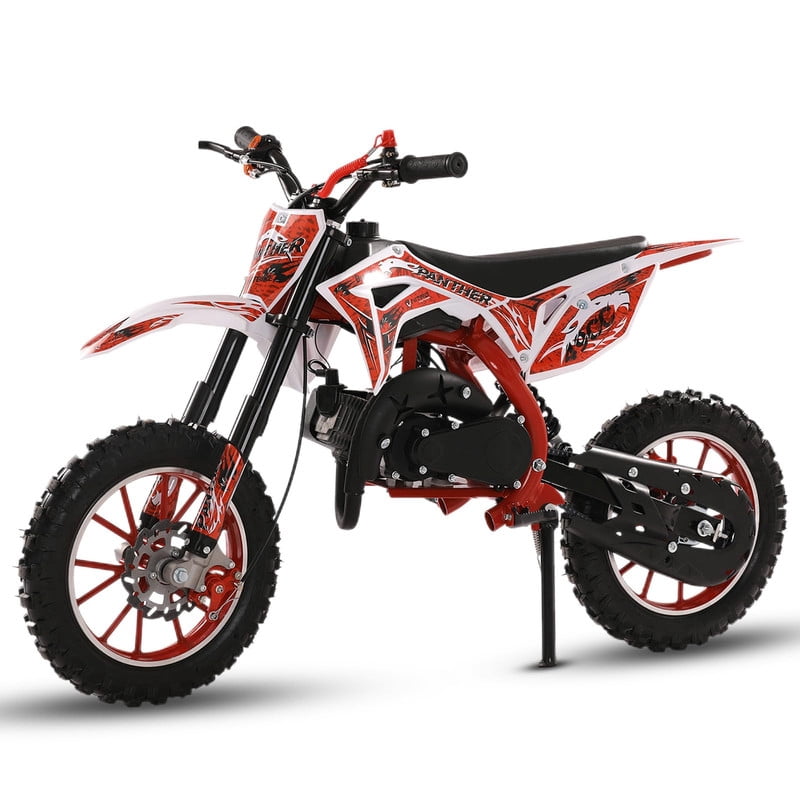 Seipouy 49cc Kids Dirt Bike - 2-Stroke Mini Motorcycle with Front and Rear Disc Brakes, Shock Absorption, Soft Seat Cushion & Off-Road Tires for Kids and Teens