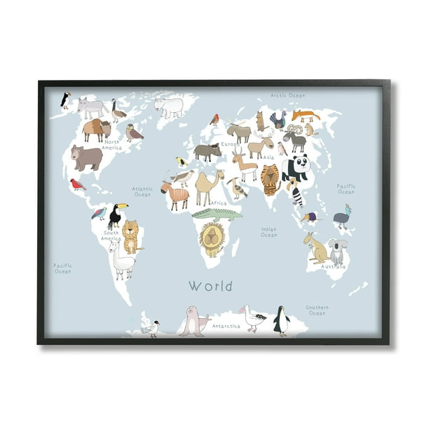 Stupell Home Décor Industries Children's Animal World Map Playful ...