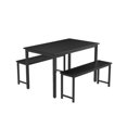 thumbnail image 2 of DKLGG 28.7 Inches Height 3 Pieces Farmhouse Kitchen Table Set with Two Benches, Black, 2 of 7