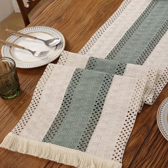Table Runner for Home Decor 72 Inches Farmhouse Long Furniture Rustic Macrame Burlap Table Decoration for Living Room Bridal Shower Home Party Decor Green