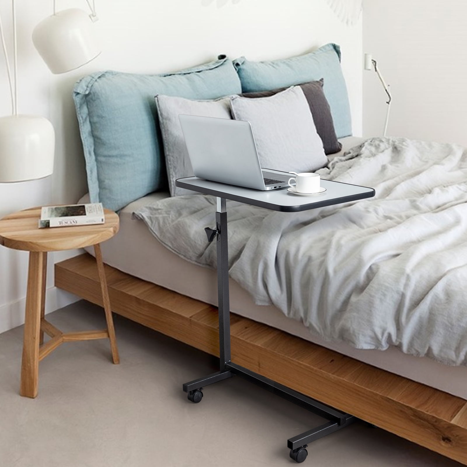 Ktaxon Adjustable Overbed Bedside Table Lap Desk with Wheels for Home Office, Gray