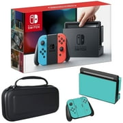 Nintendo Switch 32 GB Console with Neon Blue and Red Joy-Con with Deco Gear Hard Shell Carrying Case + Sky Skin Bundle