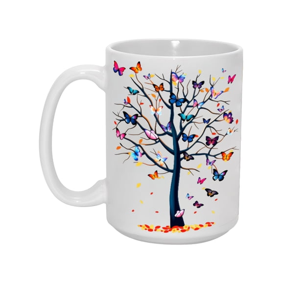 15oz Colorful Butterfly Tree Ceramic Mug - Popular Home & Kitchen Essential, Perfect Gift