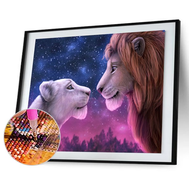 Cuadros Decorativos 5D bricolaje completo taladro diamante pintura León cruz puntada bordado decoración (649) Likrtyny embutido en tela