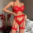 thumbnail image 3 of DISKEBUISS Womens Lingeries Garter Set Lace Lingerie With Underwire 2 Piece Push Up Red S, 3 of 8