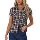 thumbnail image 1 of Camisas de cuadros para mujer Inspire Chic, con cuello de punta y botones, talla XS, blanco y azul oscuro, 1 of 6