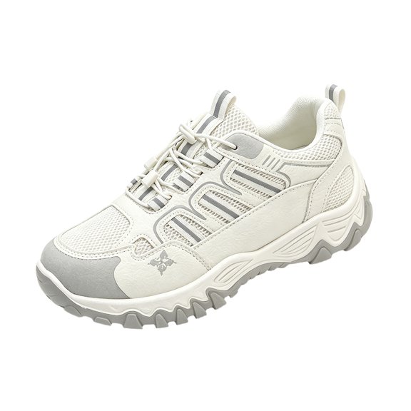 EKVAHL Orthopedic Sneakers for Women, Faux Suede Accent Outdoor Hiking Shoes, Backyard Mountain Trekking Walking Shoes White