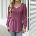 thumbnail image 2 of miqiqism Women's Solid Pleated Sweatshirts Casual Crew Neck Tunic Shirts Juniors Trendy Loose Long Sleeves Blouses Fashion Irregular Hem Pullover Clothes,Wine,Medium, 2 of 6