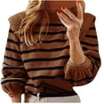 thumbnail image 1 of Chandails pour Femmes Chandails à la Mode pour Femmes Chandail d'Automne Hiver à Col Rond à Rayures Imprimé Chandail Décontracté à Manches Longues, 1 of 4