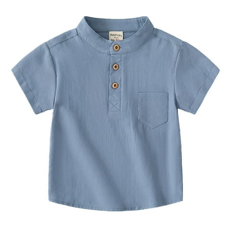

Pedort Tank Tops Boy Graphic Boys Short Sleeve Dress Shirts Formal Uniform Woven Solid Blue 110